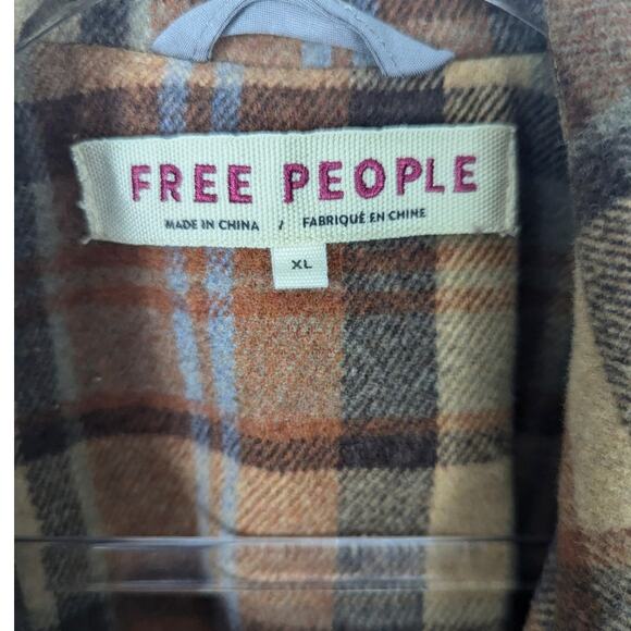 Free People Mari Plaid Boxy Blazer Oversized Brown Wool Blend Jacket XL NWT - Picture 5 of 12